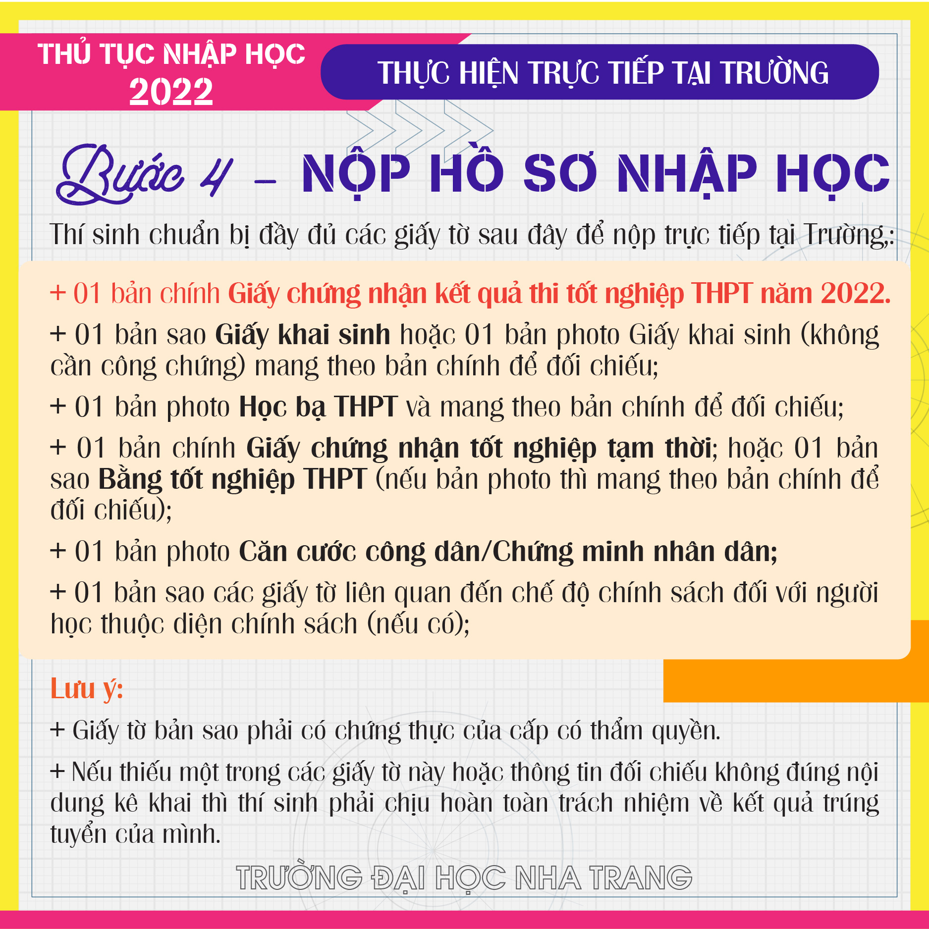 Các thủ tục nhập học cho thí sinh trúng tuyển Đại học Nha Trang